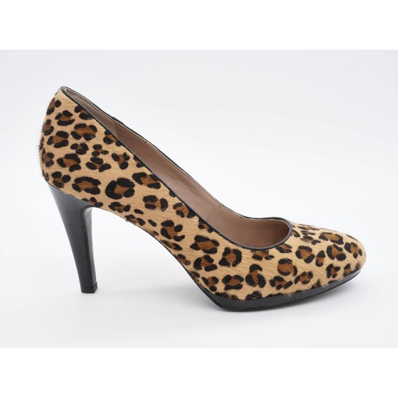 Franco Sarto Heels Womens 9.5 Leopard Print Fur Dress Pumps Almond Toe Slip On - Picture 4 of 11